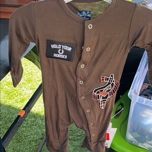 Brown One Piece Bodysuit with Long Sleeves and Animal Design